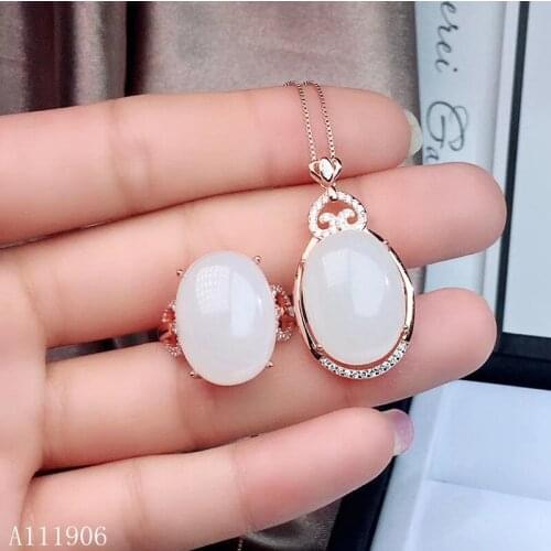 KJJEAXCMY boutique jewelry 925 sterling silver inlaid natural gemstone and Tian jade pendant necklace ring female suit support t