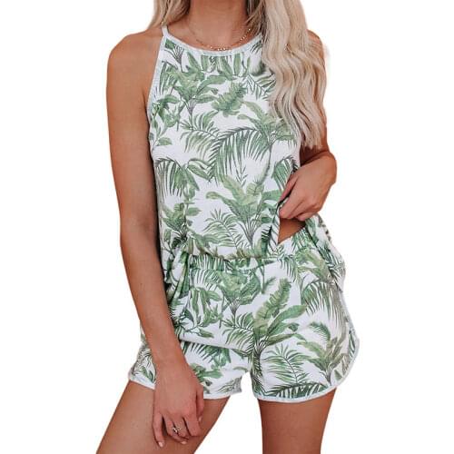 Print Two Piece Set Sleeveless Tops and Shorts 2 Pieces Sets Women Summer Casual Pajama Sets