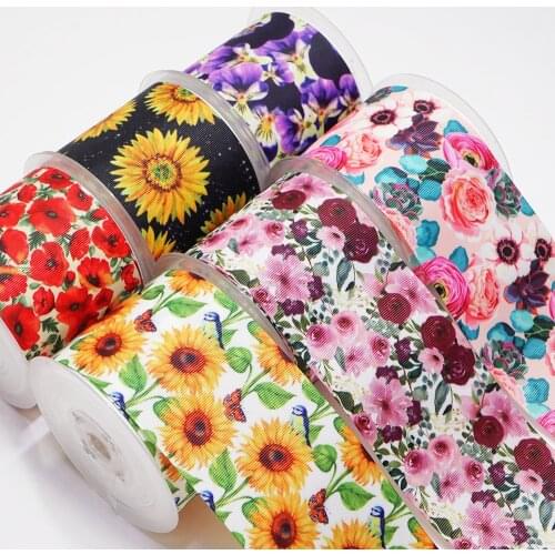 10 Yards Flower Printed Grosgrain Ribbon For Hair Bows DIY Crafts Handmade Accessories 50226