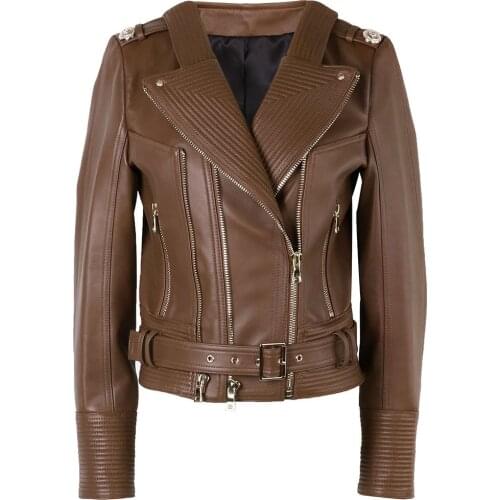 YOLOAgain High Quality Women Real Leather Jacket Thick Soft Lambskin Jacket For Ladies