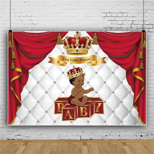 Laeacco Red Curtain Newborn Baby Shower Photography Backdrops Princess Stage Crown Birthday Customized Photo Background Banner