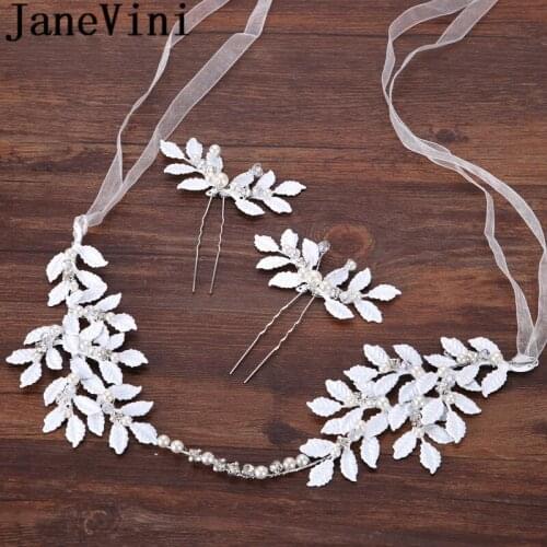 JaneVini Metal Leaf Wedding Hair Jewelry Hairbands Bride Pearl Headband Hairpin Crown And Tiaras Bridal Hair Accessories 2018