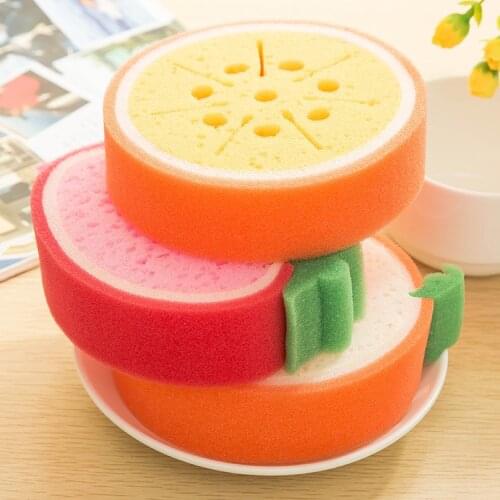 Cute Sponge Cleaning Brushes Fruit Shape Kitchen Cleaning Tools Thickness Dish Brush Kitchen Accessories Bathroom Cleaner