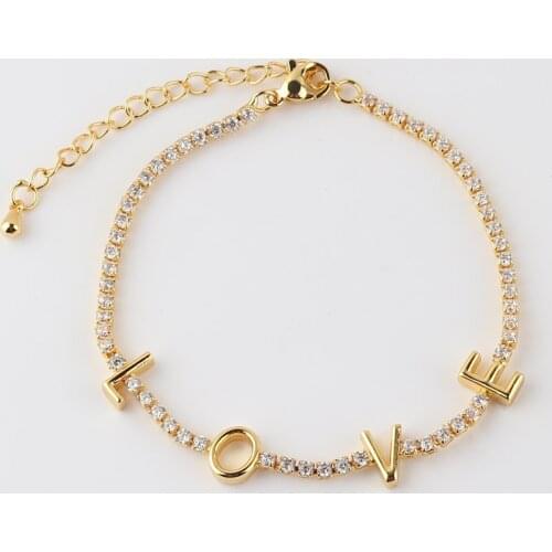 Minimalist Letter LOVE Bracelet Charm Rainbow Romantic Bangle Pave Colorful White CZ Sweet Link Chain For Women LOVE Gift