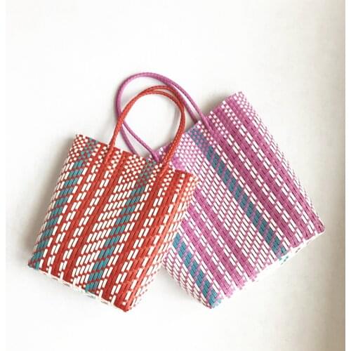 Fashion Hand-woven Striped Handbag Ladies Casual Color Woven Basket Environmental Protection Shopping Bag Summer Beach Bag 2021