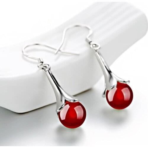 Fashion Wedding Women Drop Earring Red Black Natural Stone Round Ball Beads Ear Drop Earring Bridal Dangle Earrings Jewelry BH