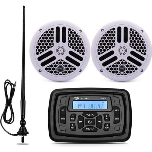 Marine Audio Bluetooth Stereo FM AM Receiver MP3 Player+6.5" Waterproof Marine Speaker For RV SPA Pool Yacht +Boat Radio Antenna