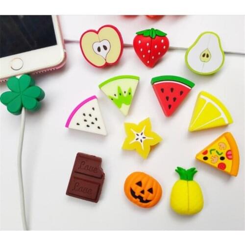 Cartoon For iPhone Charger Cable Protector De Cabo USB Cable Winder Cover Case Fruits Foods Silicone Charging For Charger Cable