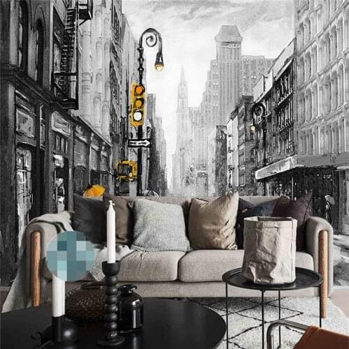 Custom Size 3D Oil Painting Wallpapers Modern Grey City Building Poster Art Canvas Painting for Living Room Home Decor TV Backgr