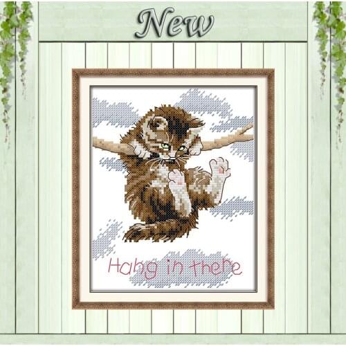 Hang in there cat animal cartoon diy painting counted print on canvas DMC 14CT 11CT Cross Stitch Needlework Sets Embroidery kits