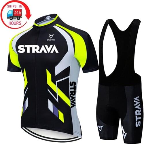 2021 New STRAVA Summer Cycling Jersey Set Breathable Team Racing Sport Bicycle Jersey Mens Cycling Clothing Short Bike Jersey