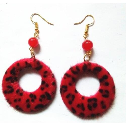New Cloth Art Earrings Gold Red Bead Round Leopard Point Earrings Women Drop Earrings Jewelry Ear drop Personality Hoop Earrings