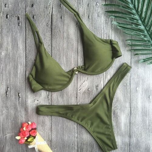 Solid Bikini 2021 Summer Thong Swimwear Biquini Women Sexy Beach Swimsuit Bodysuit Push Up Brazilian Bikini Traje De Baño #T3G