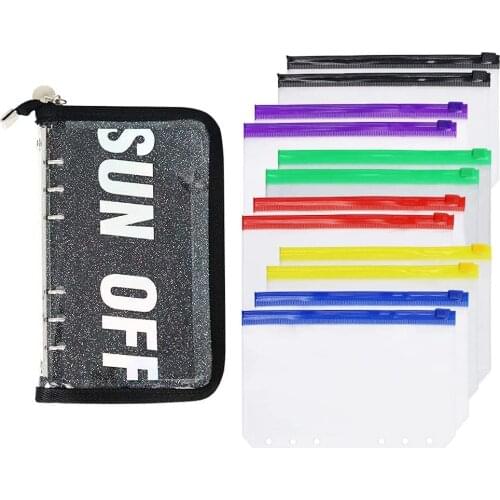 A6 Binder PVC Notebook Cover 6-Ring Binder Budget Envelopes System Planner Organizer with 12 Colorful Clear Zipper Pockets