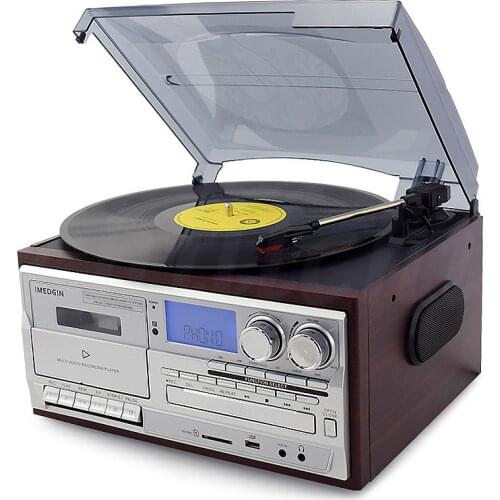 Vinyl record player modern gramophone multi-function record player CD tape radio Bluetooth USB built-in speaker remote control