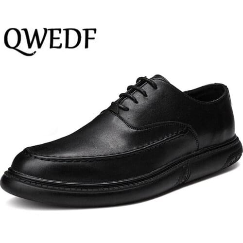 QWEDF 2019 Brand Men Shoes Casual Leather Fashion Trendy Black Blue Brown Flat Shoes for Men Slipe On Shoes X13-62