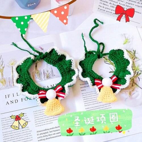 Cat Dog Christmas Bell Woolen Collar Pet Hand Knitted Bib Kitten Bib Clothes Accessories Jewelry