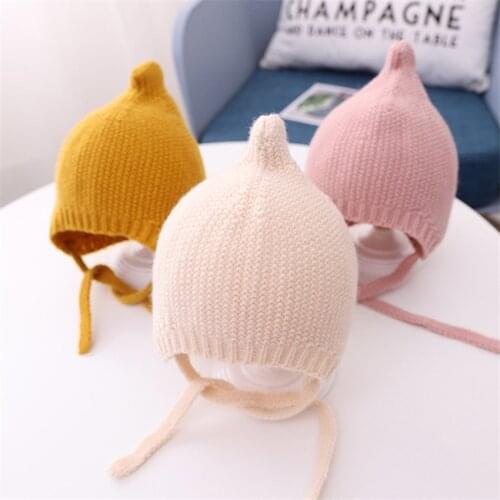 Winter Baby Hat Cap Knit Soft Baby Boy Girl Kids Hat Tie Neck Cover Ears Bonnet Beanie Children Kids Hats Baby Caps Candy Color