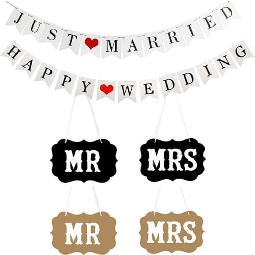 Just Married Happy Wendding Banner Flag Wedding Bunting Banner Garland Mr Mrs Photo Booth Props Wedding Decor Party Supplies