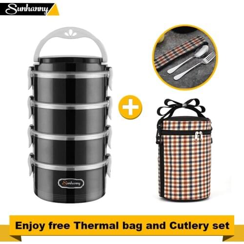 Sunhanny Thermal Lunch Box Food Container Bento Box Stainless Steel Lunchbox for Kids School with Thermal Bag and Cutlery Set