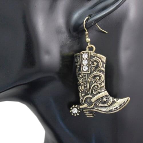 Vintage Gold Western Wild West Cowgirl Texas Boots Spur Rodeo Earrings Fancy Dress Costume Jewelry
