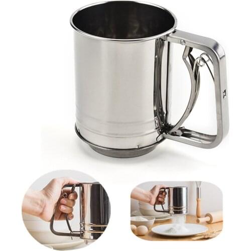 High Quality Stainless Steel Mesh Flour Sifter Mechanical Baking Icing Sugar Shaker Sieve Cup Shape Bakeware Baking Pastry Tools