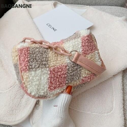 Autumn Winter Fashion Chain New Female Square Tote Bag Quality Woolen Womens Designer Handbag Ladies Underarm Shoulder Bags