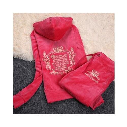 Plus Size S-XXXL Spring Women Tracksuits 10 Colors Crowne Pattern Embroidery Velvet Suit Womens Clothing moleton feminino