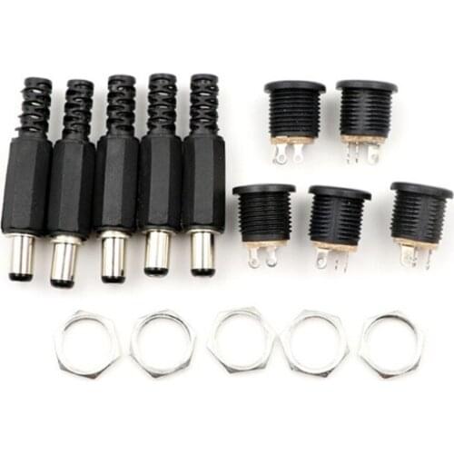 10PCS (5Pairs) 12V 3A 5.5 x 2.1mm Plastic Male Plugs DC022Power Socket Female Jack Panel Mount Connector