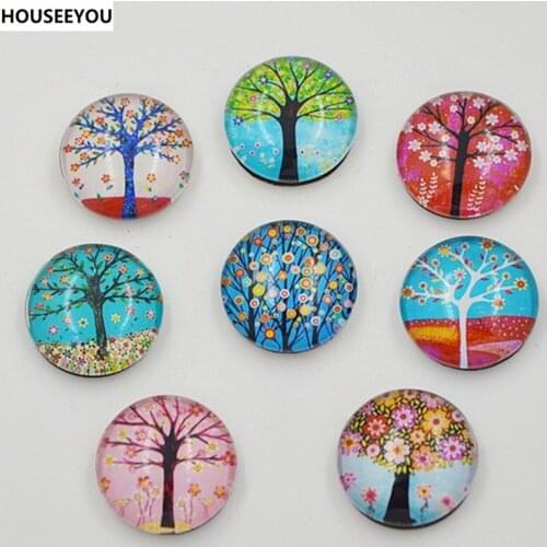Funny Tree Crystal Glass Fridge Magnets Round Refrigerator Sticker Magnetic for Kitchen Dining Living Room Home Decor 10pcs/lots