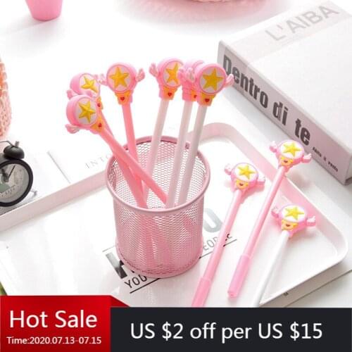 24 PCs Korean Cute Girl Neutral Pen Stationery Star Stick Water Pen Examination Wings Star Signature Pen Kawaii School Supplies