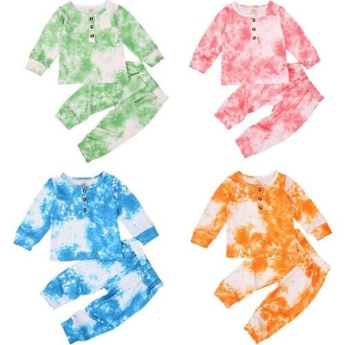 4 Colors Baby Boy Newborn Baby Boy Girl Tie-dyed Clothes Long Sleeve Pullover T-shirt Tops Autumn Clothing Set 0-18 Months