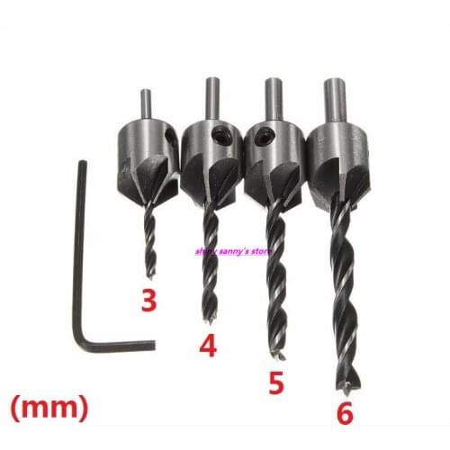 4pcs/Set 3mm,4mm,5mm,6mm HSS 5 Flute Countersink Dirll Bit Set Carpentry Reamer Woodworking Chamfer End Milling Brand New