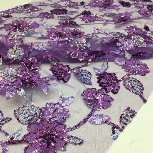 5yards/pc) High quality purple African tulle lace beautiful embroidered French net lace with sequins for party dress FSS