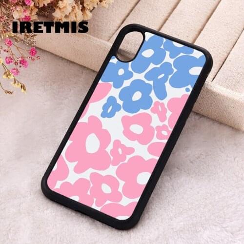 Iretmis 5 5S SE Phone Cover Case for iPhone 6 6S 7 8 Plus X Xs XR 11 12 Mini Pro Max Rubber Silicone Flower Swirl Blue & Pink