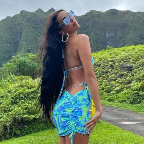 DSMTRC Summer Swimsuit Women Sexy Trend Bikini Tops+Skirt Suits Beach Style Matching Sets Chic Fairy Grunge Vacation Outfits