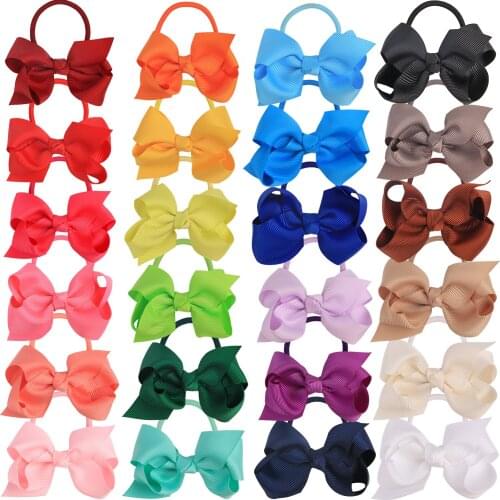 XIMA 23pcs/lot 3inch Ribbon Hair Bows Elastic Hairband for Children Hair Accessories Bows Hair Ties
