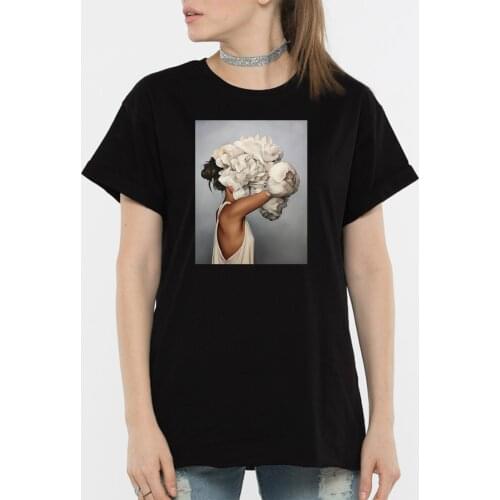 BLINGPWA T Shirt Women 100% Cotton Aesthetic T-shirt Sexy Flower Printing Tops & Tees Fashion Casual Womens Large Size Tshirt