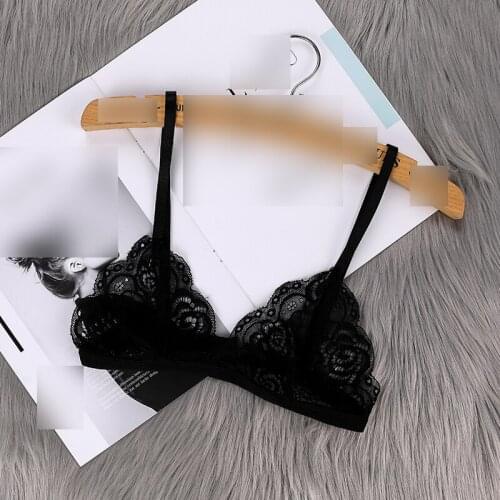 IMCUTE Sexy Lingerie Bra Women Sexy Lace Hollow Deep V Half Cup Mimi Cover Bra Solid Color No Chest Pad Pattern Back Button Bra