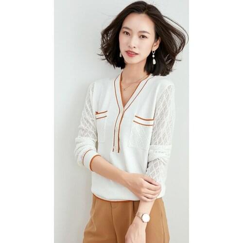 Korean V-neck Pullover Sweater 2021 Spring and Summer New Womens Sweater Loose Fashion Thin Casual Cropped Sweater Pockets