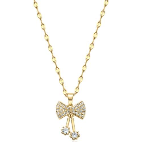 316L Stainless Steel Romantic Small Girl Sweet And Lovely Bow Titanium Steel Necklace No Fade