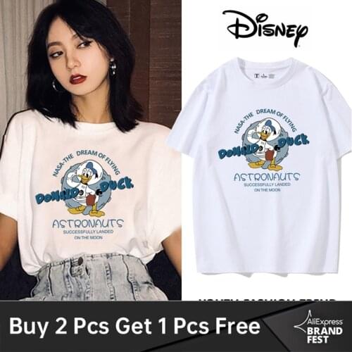 Disney Cotton T-Shirt Fashion Donald Duck Letter Cartoon Print Korean Casual Chic Female Short Sleeve Tee Tops Women Clothes
