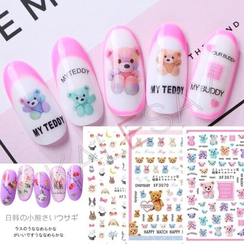 Bear Series Nail Stickers for Nails Art Manicure Design 3D Nail Self Adhesive Decals Nail Wraps Transfer Foil Sticker Decoration