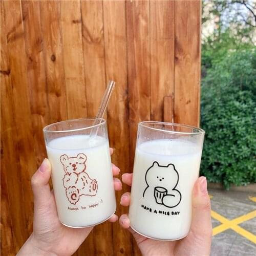 New Cute Brown Bear Glass Cup Beer Coffee Cup Handmade Tea glass Whiskey Beer Mug Glass Cups Drinkware Couple Cups With Straw