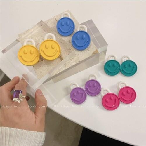 New Unique Harajuku Cute Colorful Smile Stud Earring Vintage Geometric Drop Earrings Best Friend Jewelry Gifts for Women Girls
