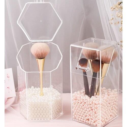 Makeup Organizer Cosmetic Box Acrylic Makeup Brush Holder Lipstick Pencil Pearl Storage Container Clear Storage Box Organizer