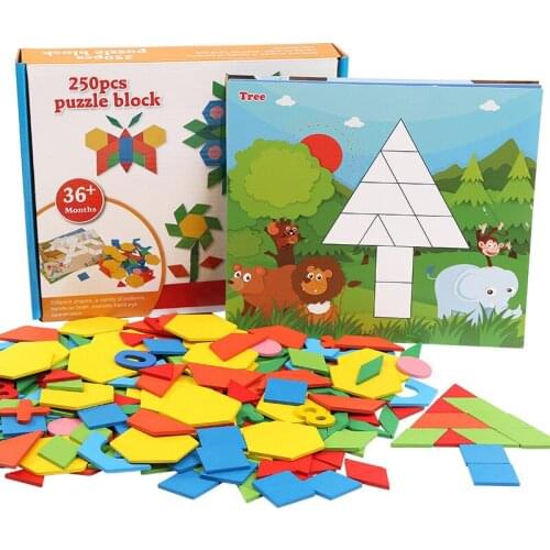 250pcs wooden Jigsaw Puzzles children Geometric Shape color figures cognition learning ealy Educational toys creative DIY puzzle