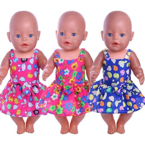 Sling Dress Bear Fruit Pattern Cute Style For 18 Inch American Doll Girl & 43 Cm New Born Baby Items,Our Generation,Dolls Dress
