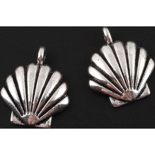 30Pcs Silver Color Sea Shell Charms Nautical Animal Pendant Fit Earring Decoration Necklaces Jewelry Wholesales 17X14mm A2053
