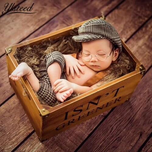 Baby Casquette Cap Little Gentleman Outfit Newborn Photography Props Newborn Plaid Costume for Photoshoot Baby Boy Photo Props